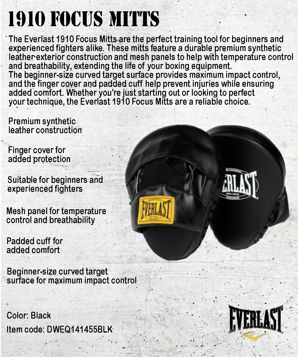 Everlast 1910 Black Focus Mitts Boxing Equipment